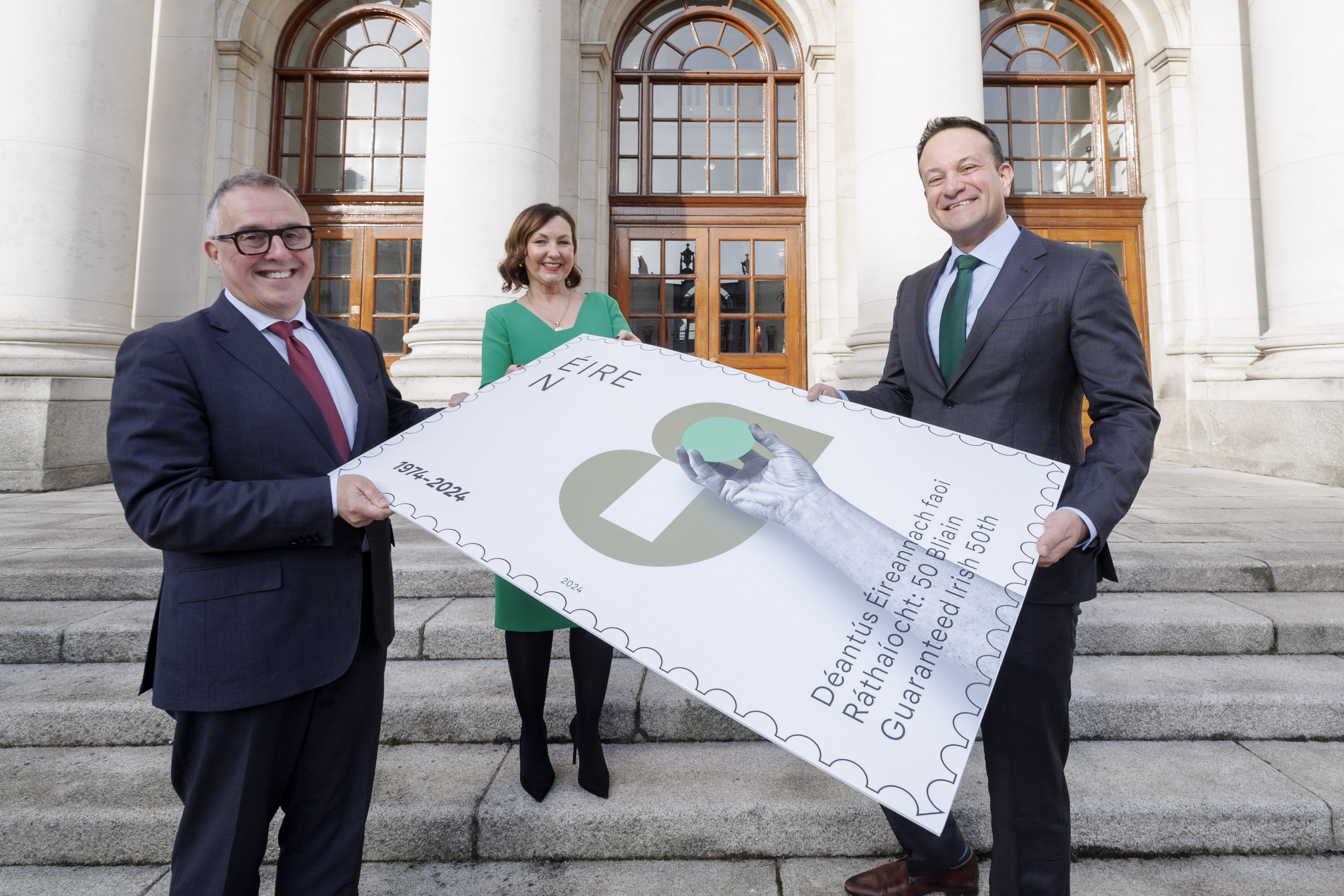 An Taoiseach launches Guaranteed Irish 50th Year Commemoration Stamp with An Post.